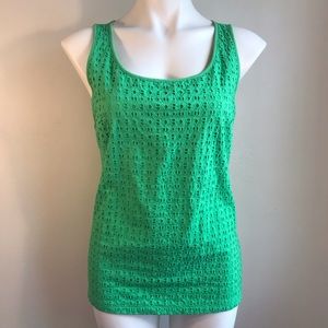 New York & Company Lime Green Eyelet Overlay Tank